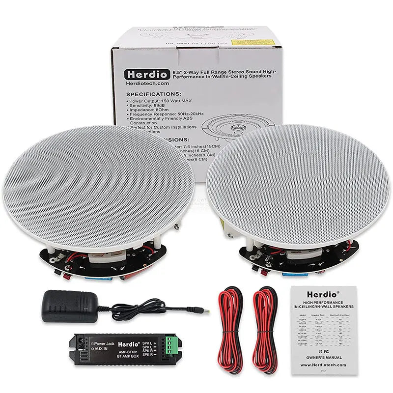 Herdio 6.5 Inch Home Audio 300W Ceiling Bluetooth Speaker HIFI Full Range Stereo System For Indoor Kitchen Bedroom