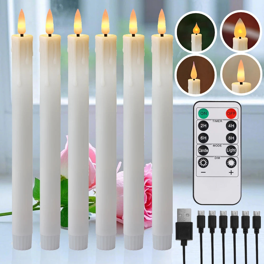 Rechargeable Flameless 9.6’’ Tea Light Candles with Remote & Type-C Charging Cable LED Flickering Dripping Wax Votive