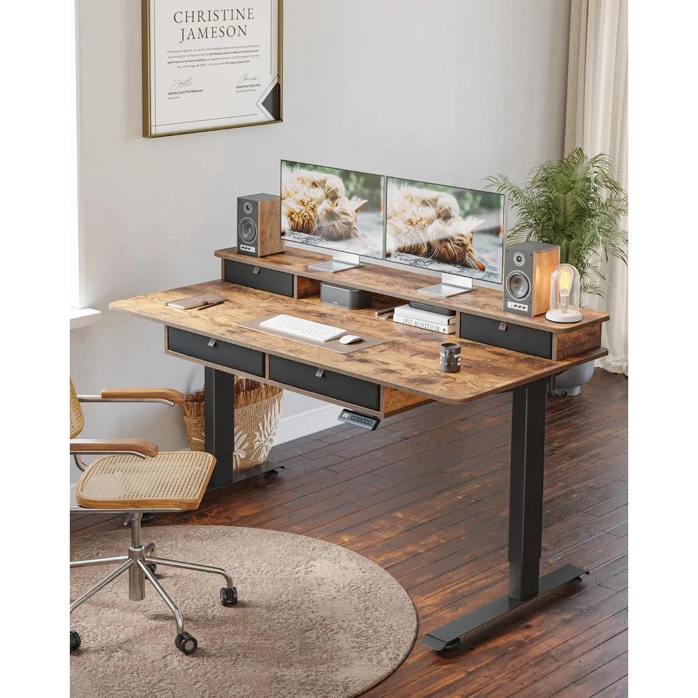 Electric Standing Desk Adjustable Height with 4 Drawers Sit Stand Desk Home Office Stand Up Table with 4