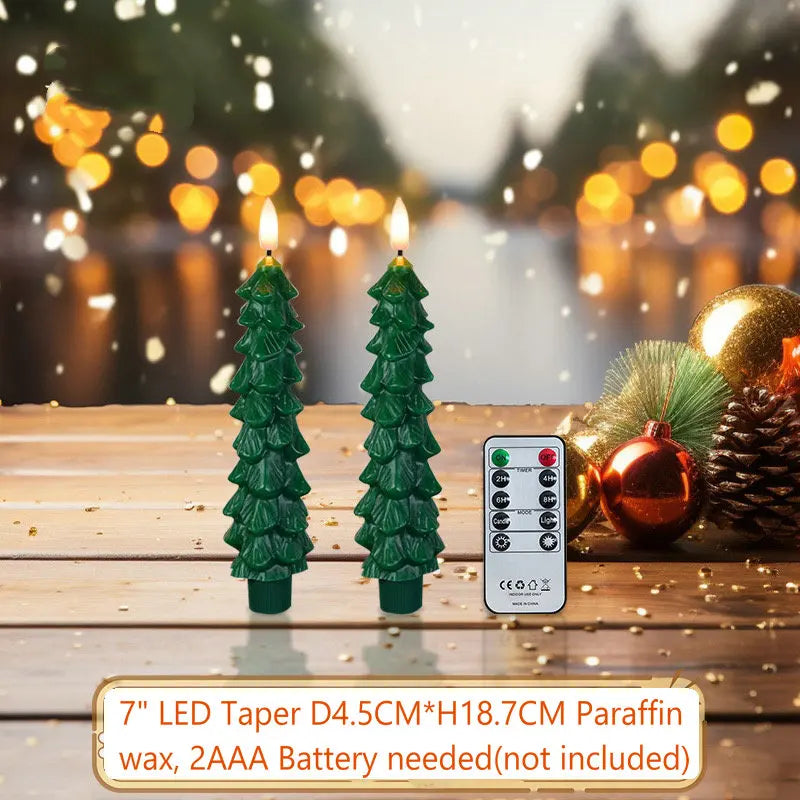 Christmas Tree Candles w/Remote Timer Paraffin Waxy Taper Candle Flickering Battery Operated LED Candlesticks 3D Flame
