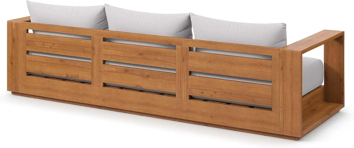 Tahoe Acacia Wood Outdoor Patio Sofa in Natural Light Gray Weather-Resistant Cushions-Ideal as a Porch Couch or Sunroom