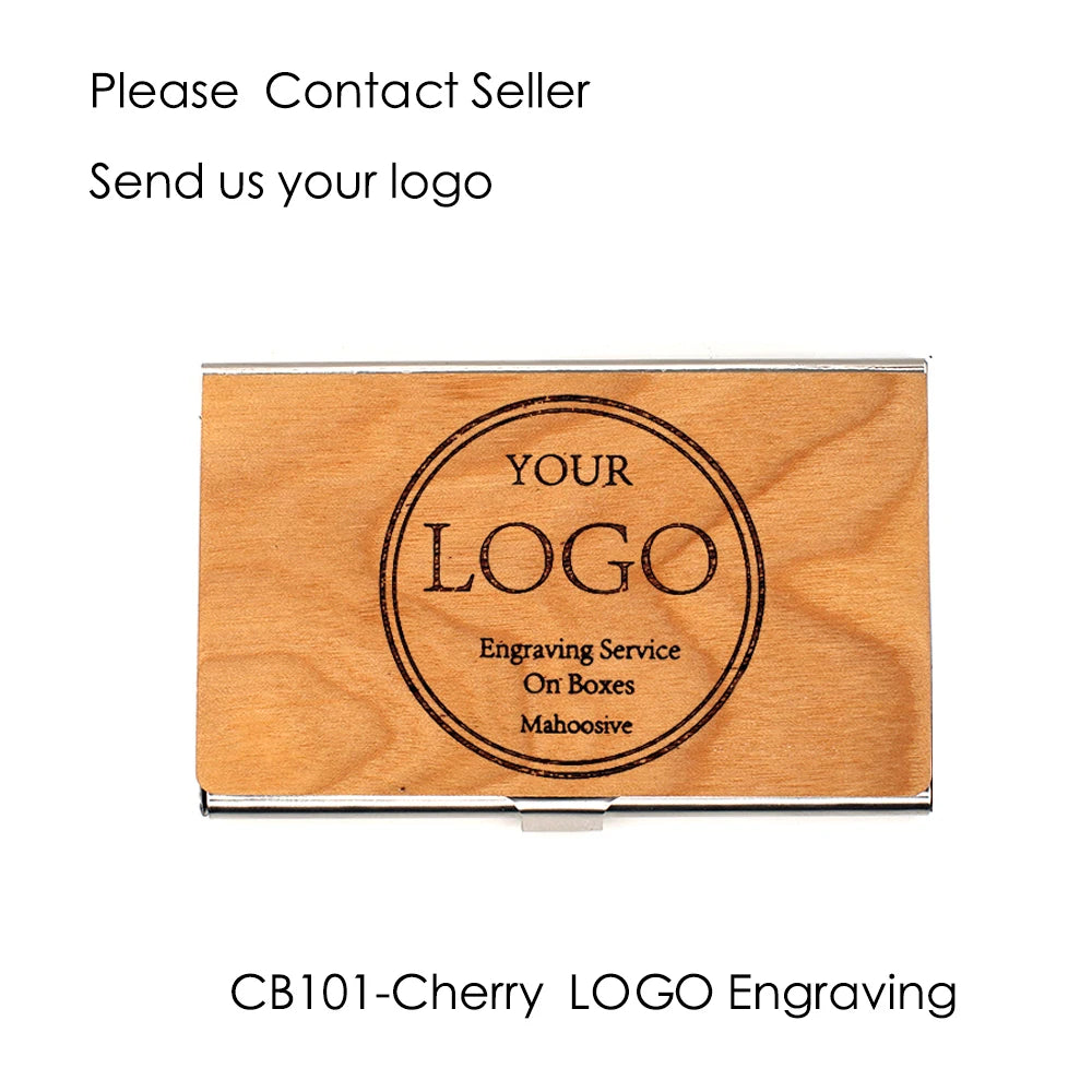 Custom Logo Wooden Business Card Holder - Personalized Wood & Metal Case for Professionals - Premium Quality - LOGO