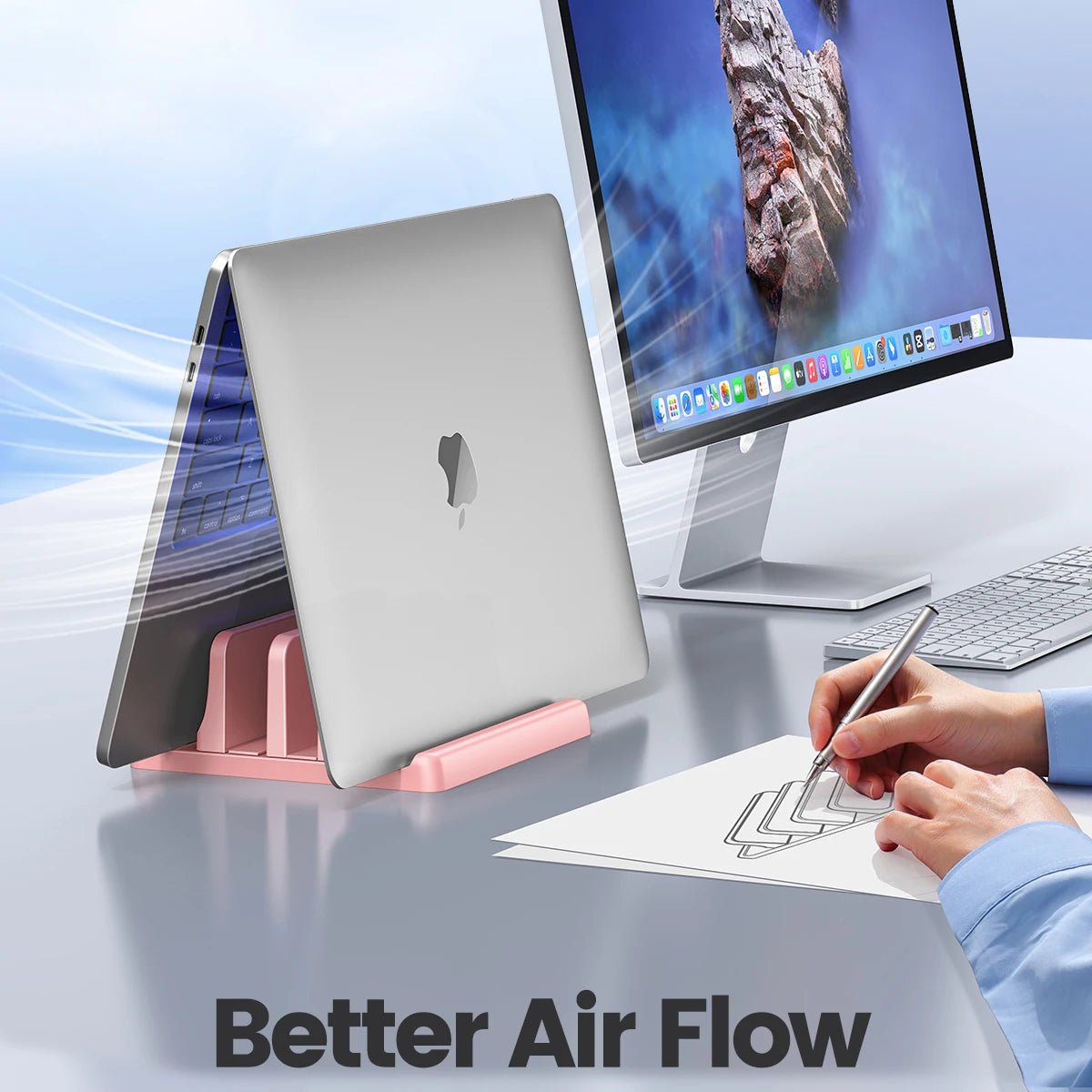 Vaydeer Pink Plastic Vertical Laptop Stand Holder Adjustable Desktop Notebook Dock Space-Saving 3 In 1 For Women