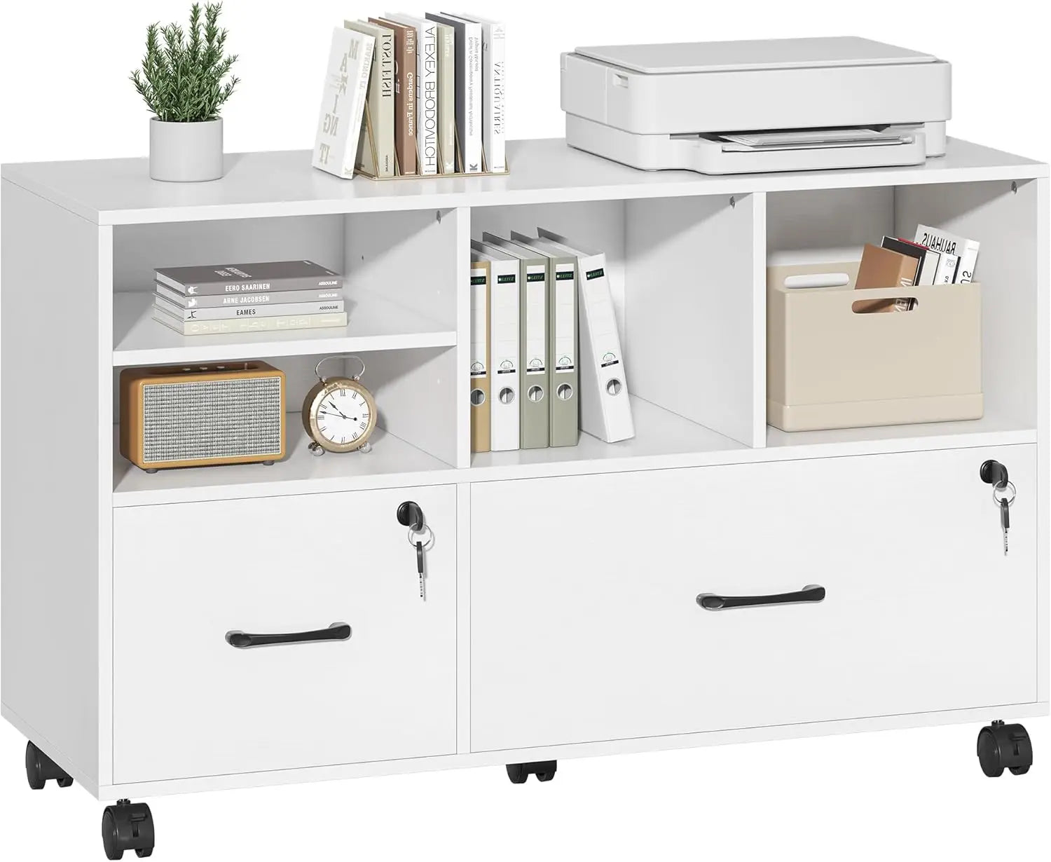 Wood Lateral File Cabinet with Lock,Lockable Rolling Filing Cabinet with Adjustable Storage Shelves,Printer Stand