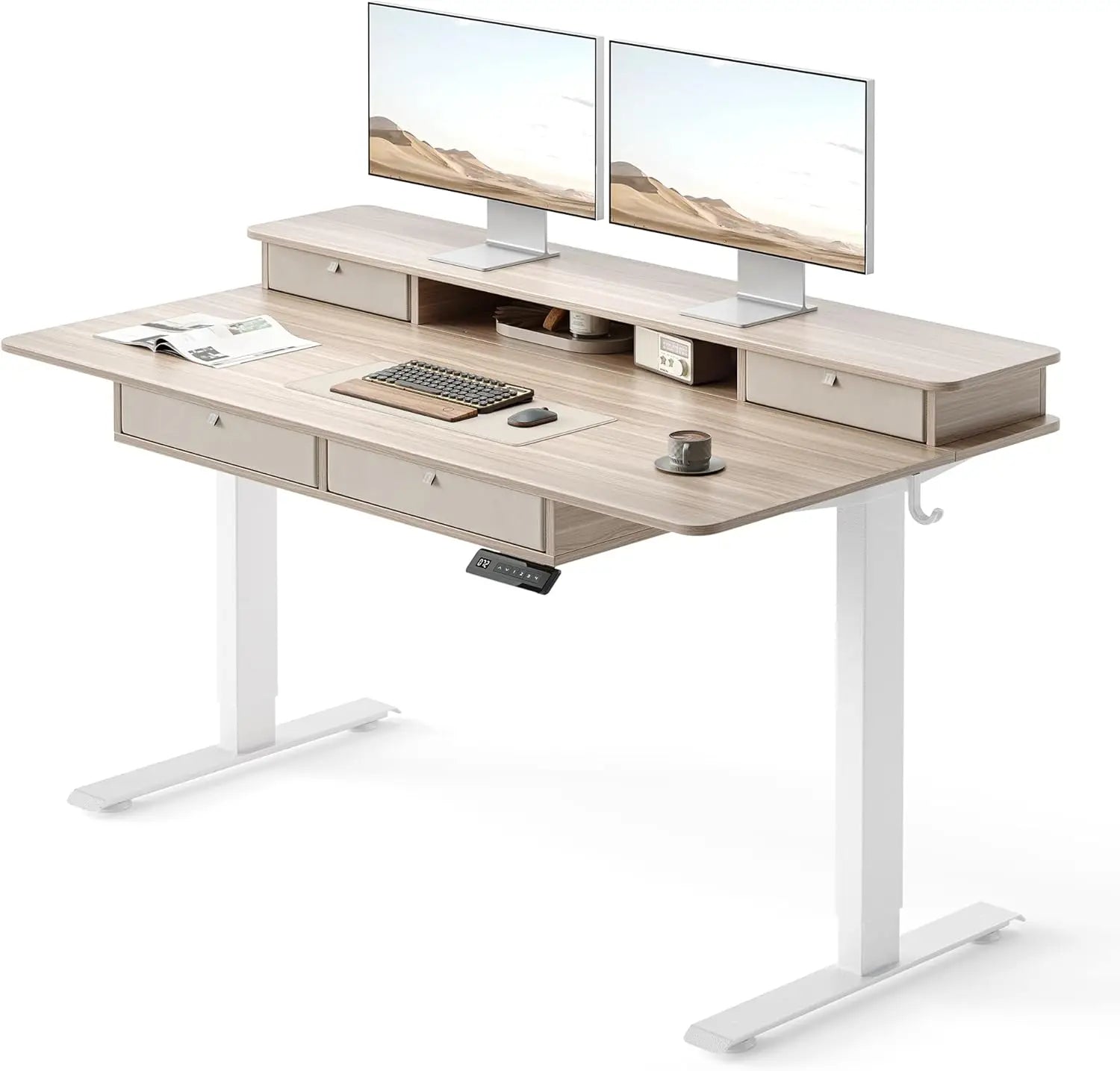 Electric Standing Desk Adjustable Height with 4 Drawers Sit Stand Desk Home Office Stand Up Table with 4