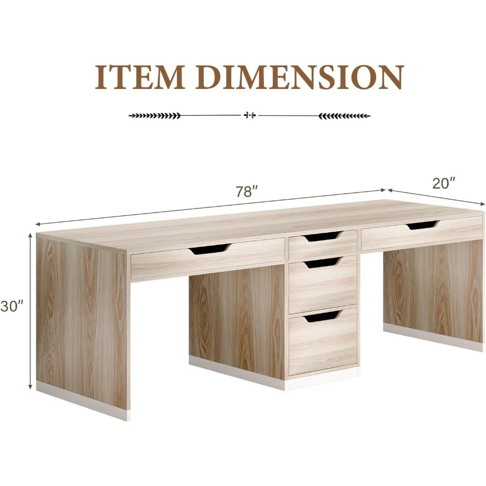 Two Person Desk with 5 Drawers Double Desk with Storage for 2 People 78 Inch Extra Long Computer Desk Workstation