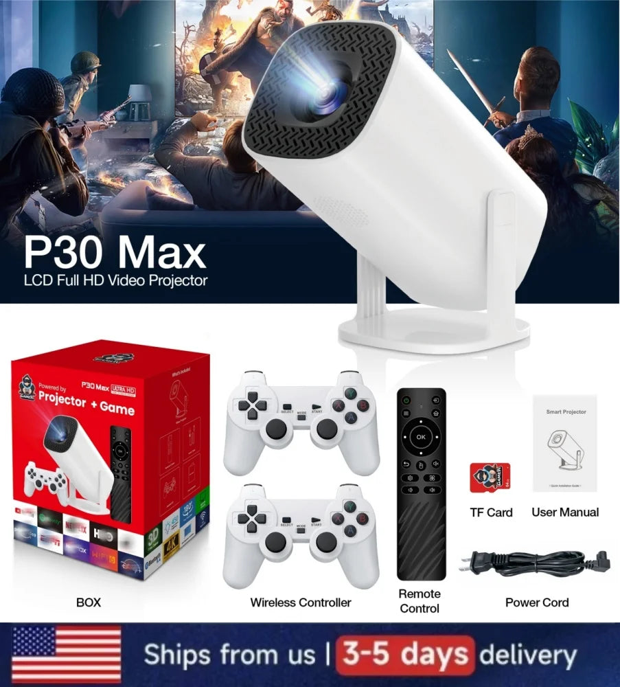 3D Game Projector P30MAX Retro Video Game Console Wireless Controller 4K ULTRA HD plug and play Android11 BT5.0 720P