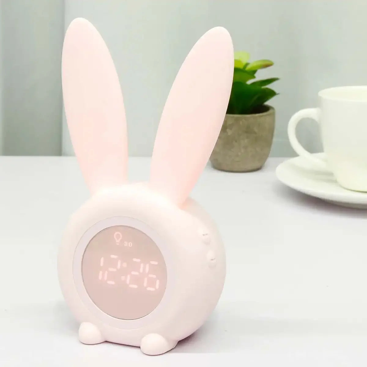 Bunny Ear Digital Alarm Clock LED Electronic LED Display Sound Control Cute Rabbit Night Lamp Snooze Desk Clock Home