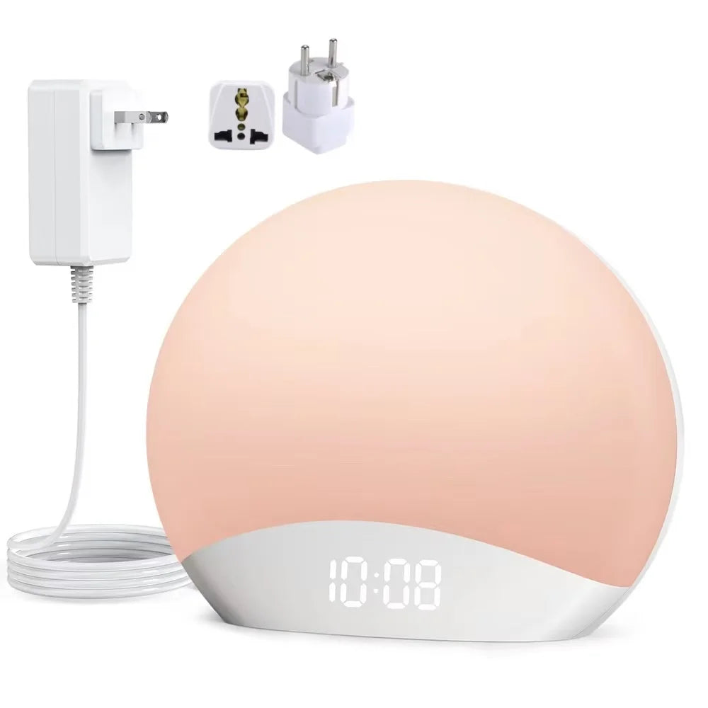 Awakening Wake Up Sunrise Alarm Clock Table Clock Dimmable with 3 Ring 8 Nightlight 26 Sound Sleep Timer Night Light