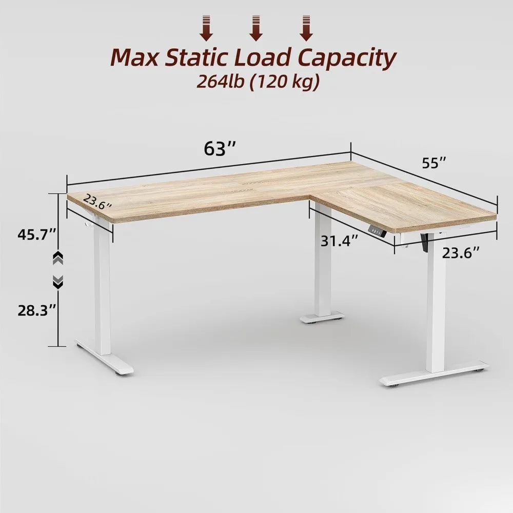 L Shaped Standing Desk Adjustable Height Electric Corner Standing Desk 63 x 55 inch Sit Stand Computer Table with Cable