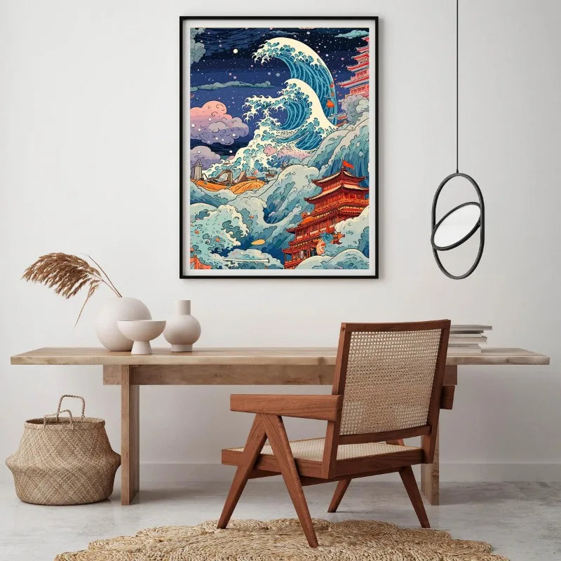 The Great Wave Off Kanagawa Poster Japanese Ukiyo-e Art Print Minimalist Vintage Wall Decor for Zen Office Home Decor