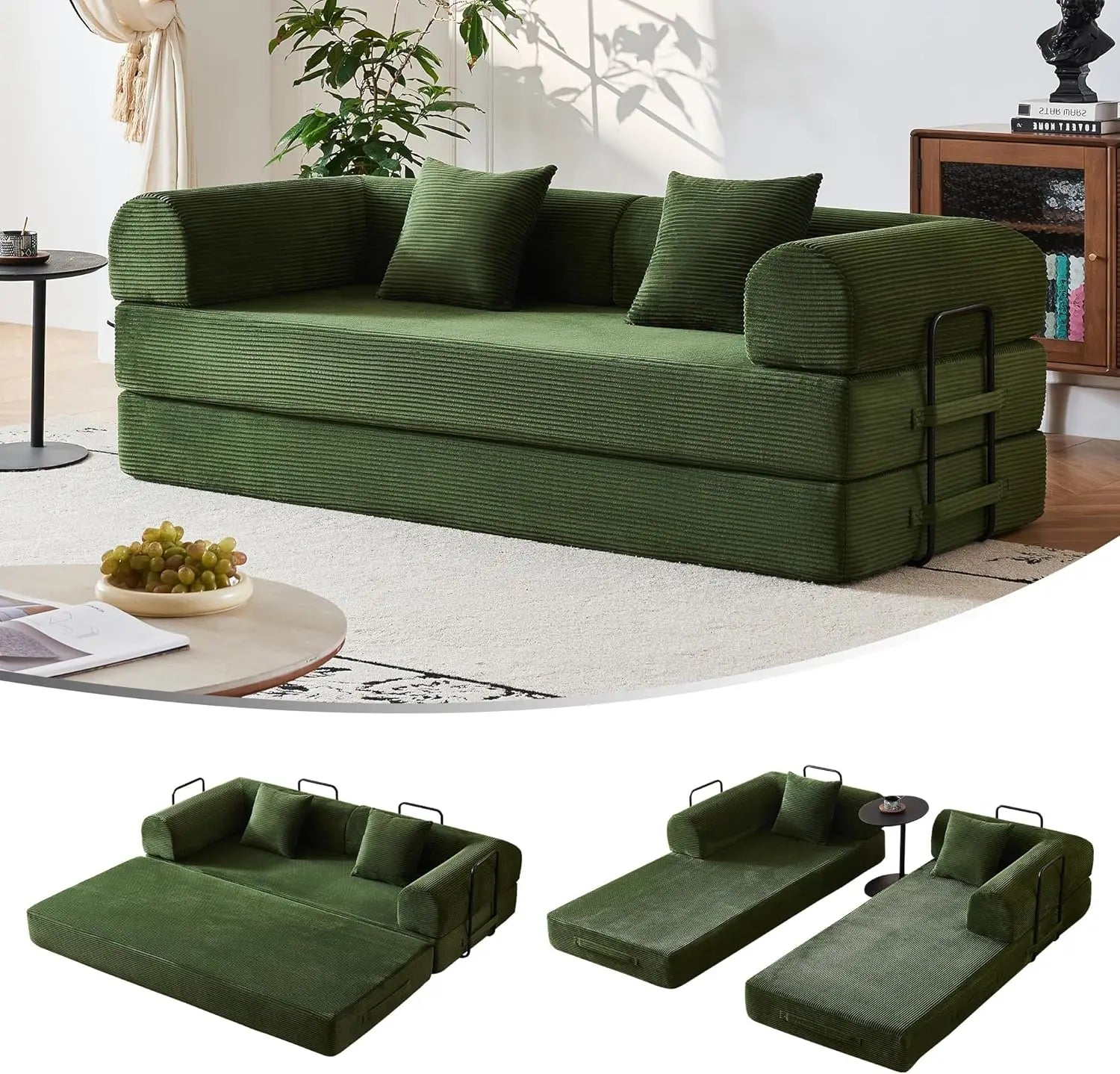 79’’ Compression Sofa Convertible Sleeper Sofa Bed Couch Bed with Fixed-Shape Frame Corduroy Floor Sofa Couches