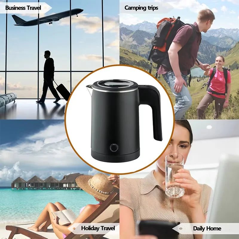 500ML Travel Electric Kettle Stainless Steel Portable Water Boiler for Tea Coffee Hotel Family Camping Kitchen Smart