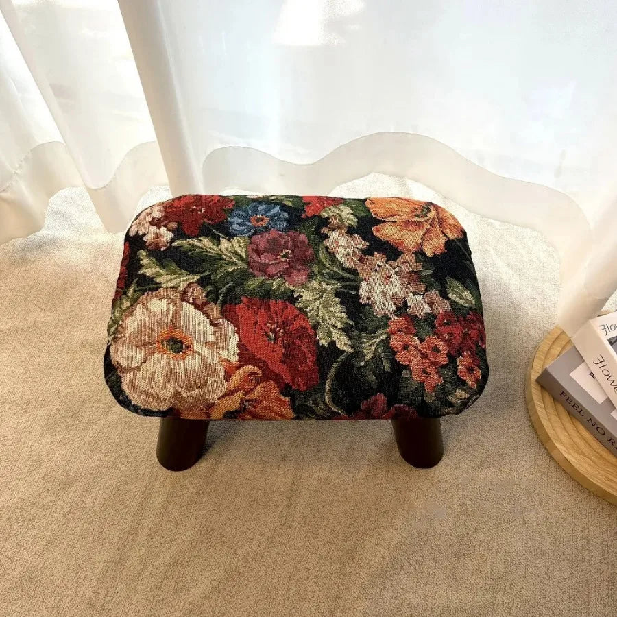 Retro Furniture Flower Footrest Thickened Sponge Stool Handmade Small Stool Classical Durable Entrance Shoe Changing