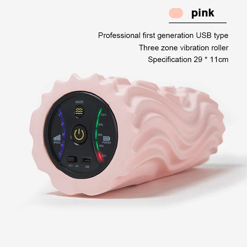 5-gear Electric Foam Shaft Yoga Fitness Vibration Relaxation Massage Column Electric Ripple Yoga Column - Grey - Foam