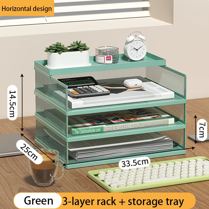 4-Tier Green Stackable Letter Tray Office Desk Organizer File Trays Desktop Holder for Paper Letter Accessories