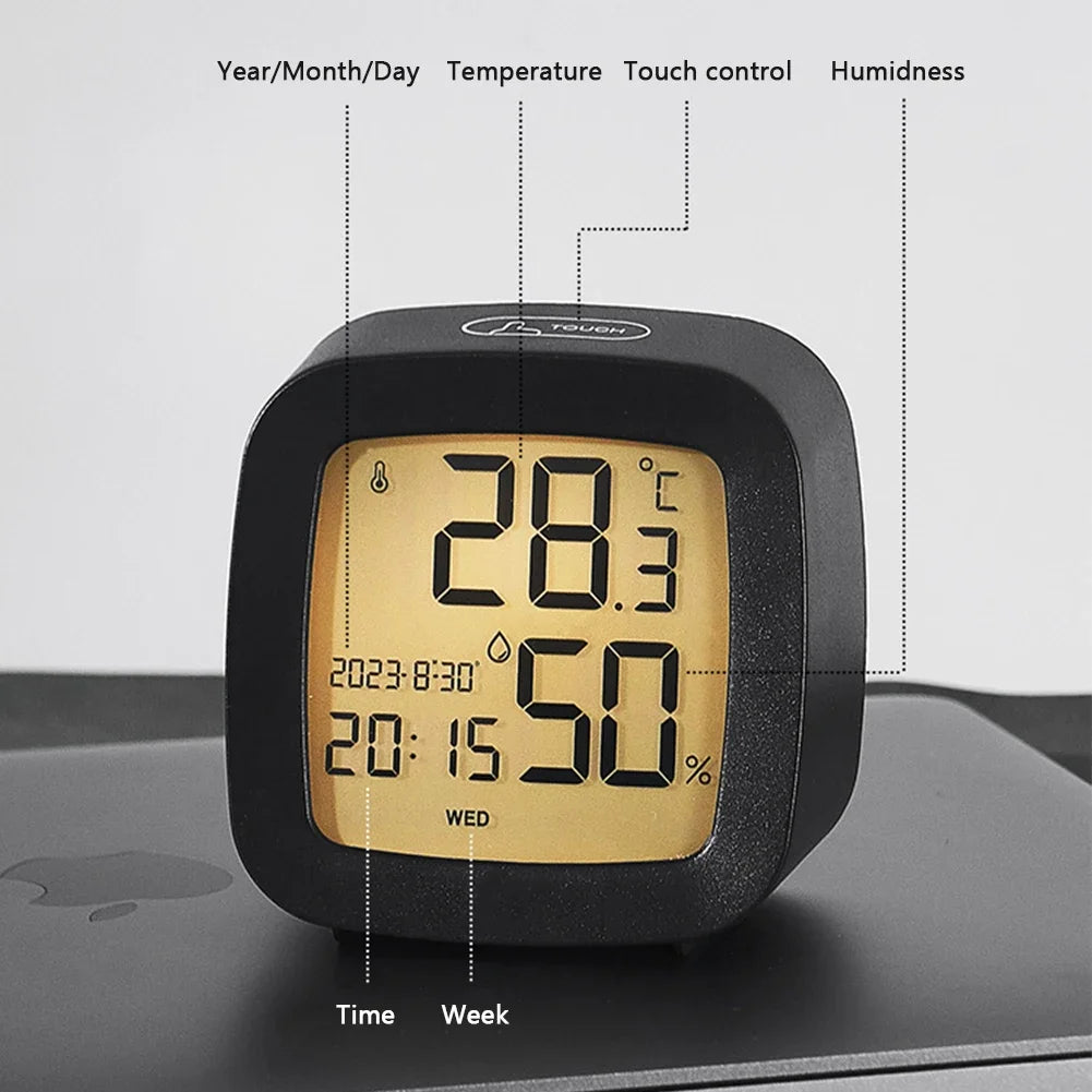 Led Alarm Clock With Backlight Battery Operated LCD Display Temperature Humidity Monitor For Home Use Office School