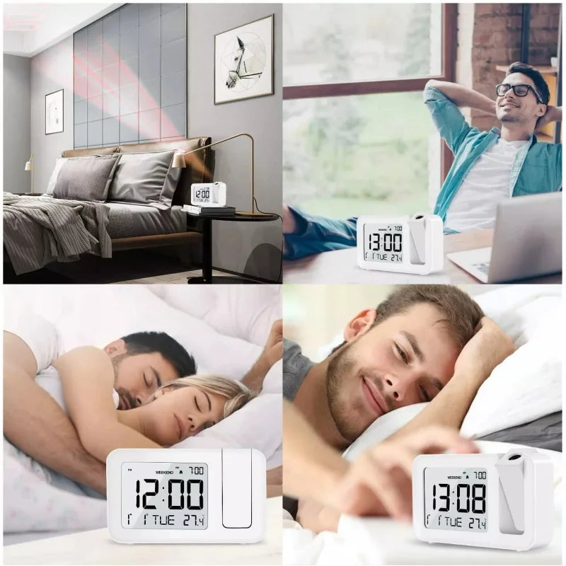 2025 Digital Projection Alarm Clock Rechargeable LED USB Charger Projector Alarm Clock For Office Bedroom Bedside