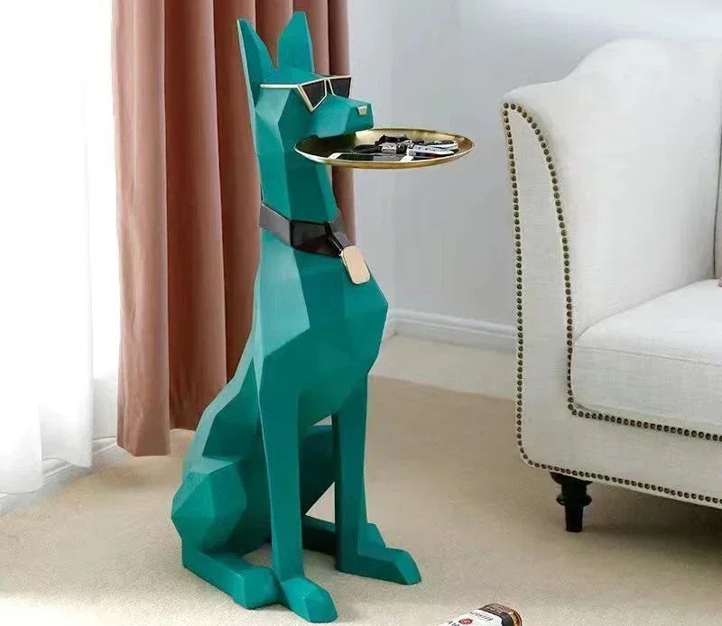 Giant Doberman Figure Side Table Large Dog Statue Plate Doberman Sculptures Luxury Living Room Decoration Home Decor