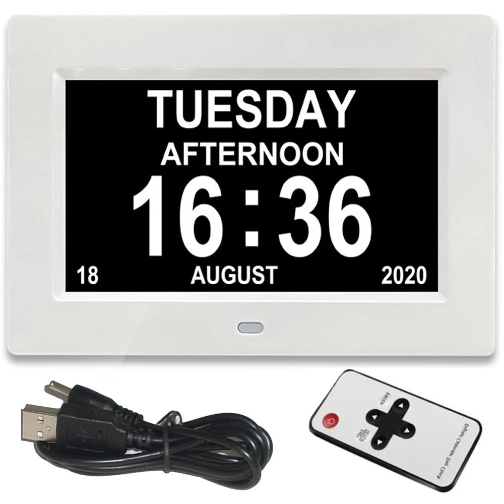12 Alarms Digital LED Calendar Clock with Multi-Languages to display. Medicine Time Reminder for Elder.Home Desk Wall
