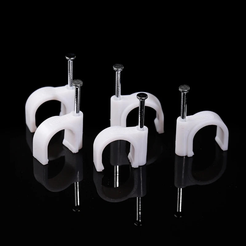 100Pcs Steel Nail Wire Clips 4-50mm round Plastic Nylon Telephone Network Cable Fixing Nail Pressure Clips for Home &