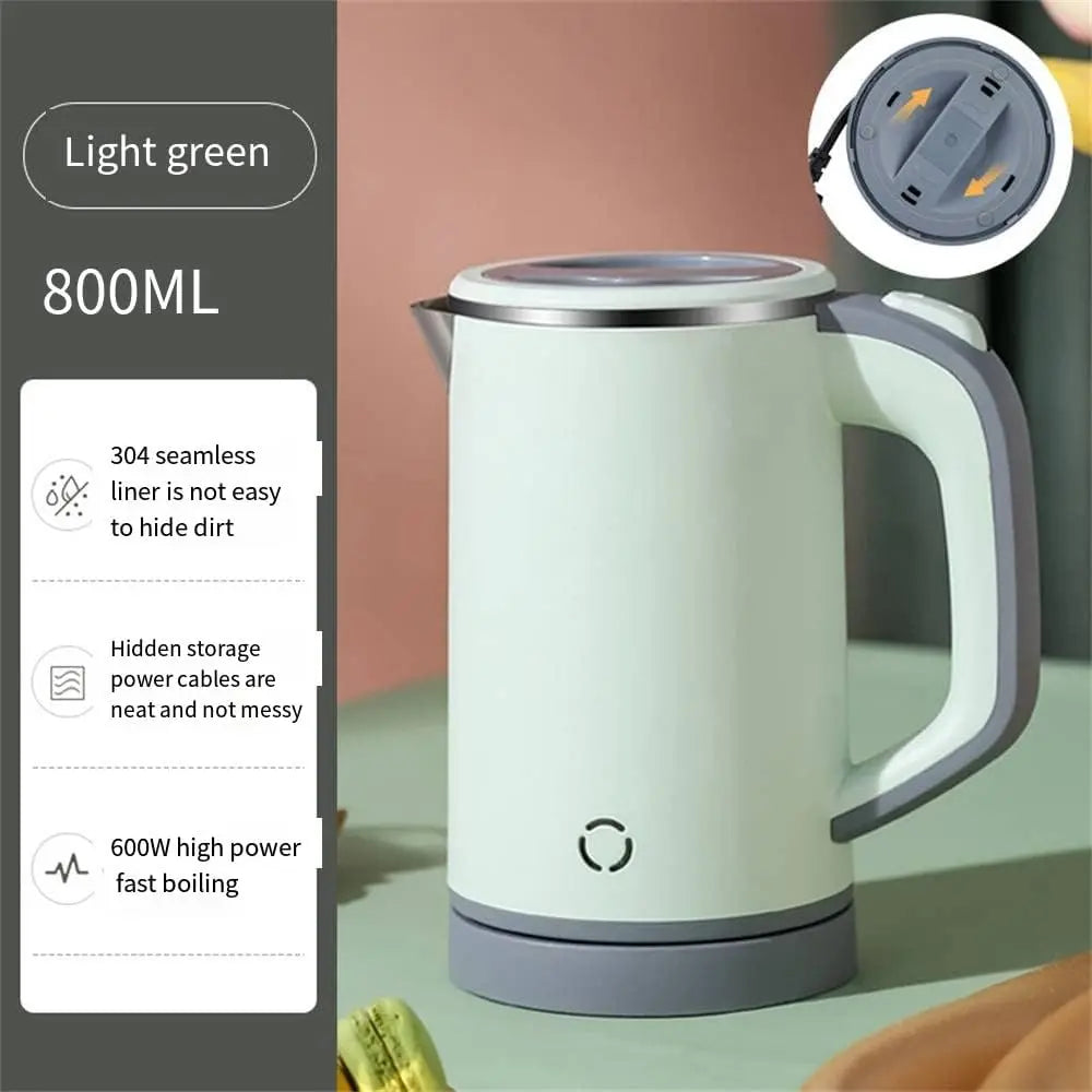 110V/220V Electric Kettle 0.8L Portable Travel Kettle Stainless Steel Liner With Auto Shut-Off 600W 5Mins Fast Boil