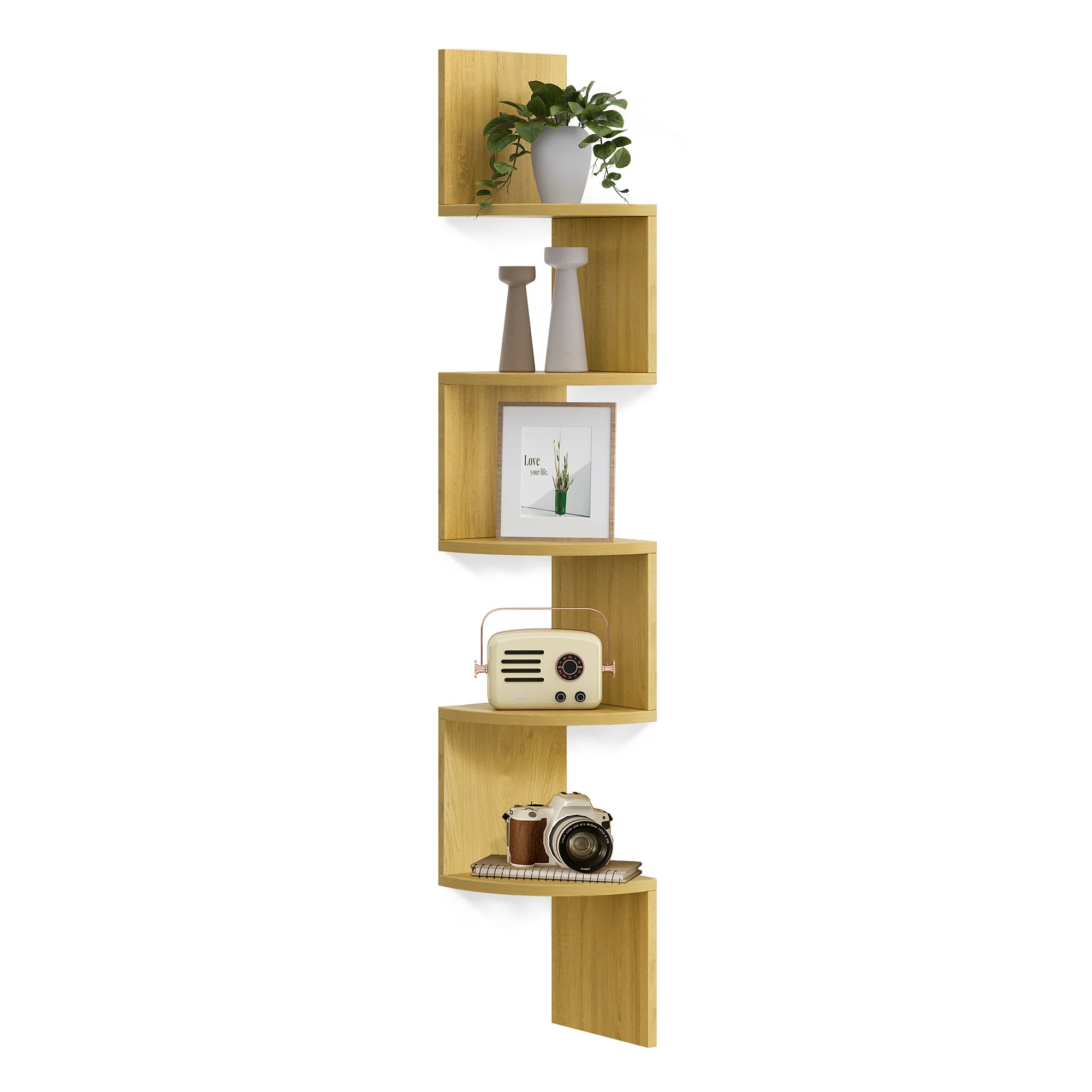 VASAGLE Corner Shelf Wall Mount 5-Tier Floating Corner Bookshelf Plant Shelf for Bedroom Living Room Bathroom Home