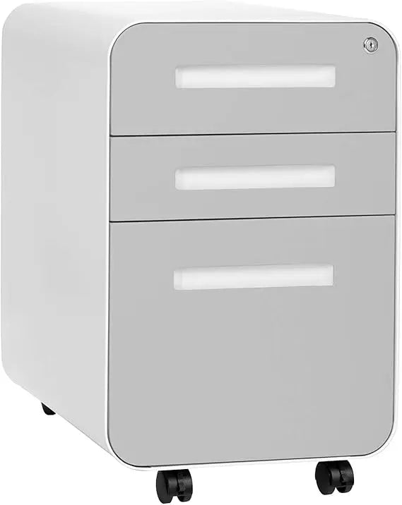Under Desk 3-Drawer Metal File Cabinet with Lock Suitable for Legal/Letter Size on Wheels and Stationary - United