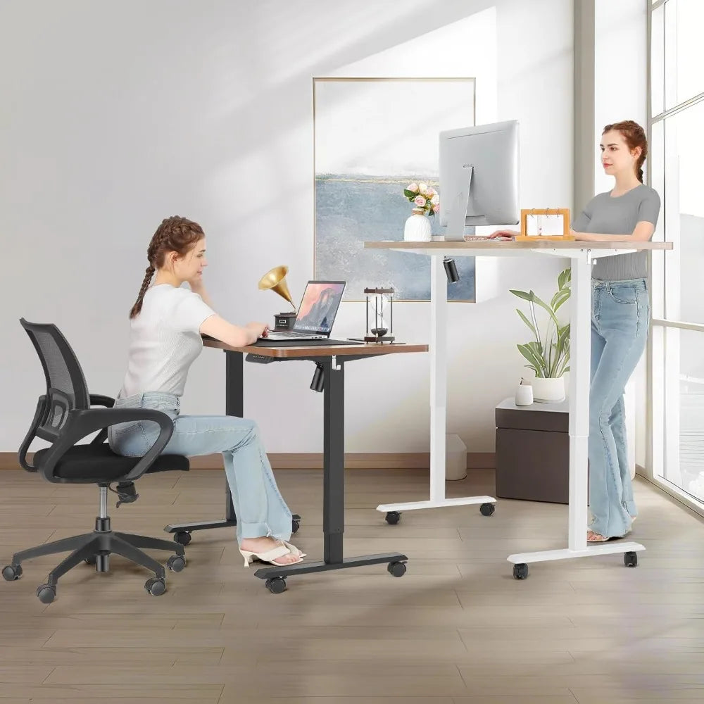 Electric Standing Desk Adjustable Height 63x24 Inches Computer Desk with Ergonomically Curved Desktop Mouse Pad