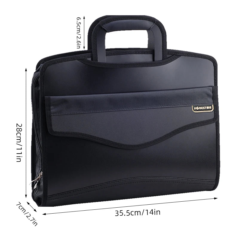 Kobest Handheld Briefcase A4 Document Bag with Zipper Waterproof Multi-Layer File Folder Office Meeting Bag - 1Pcs-Black