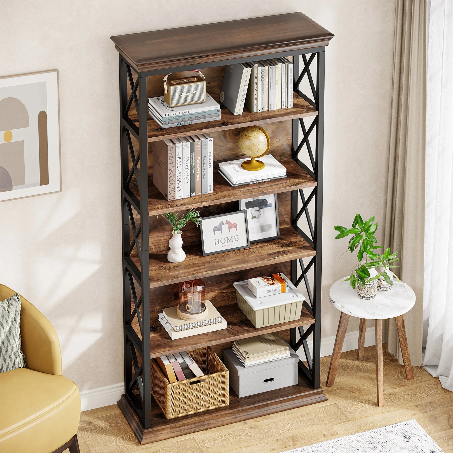 Tribesigns 6-Tier Bookcase 71 Inches Industrial Bookshelves and Bookcases Floor Standing 5 Shelf Display Storage Shelves