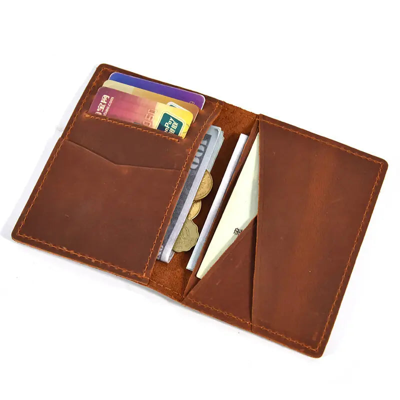 Retro Simplicity Cardbag Mens Credit Card Holder Handmade Short Ultra Thin Slim Portable Crazy Horse Leather ID Cover
