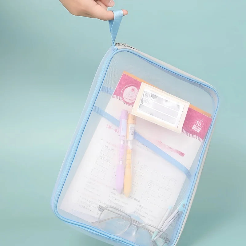 4/2/1PC A4 Stationery Storage Bag Double-layer Mesh Zipper Bag Large Capacity Organizer Folders School Office Supplie