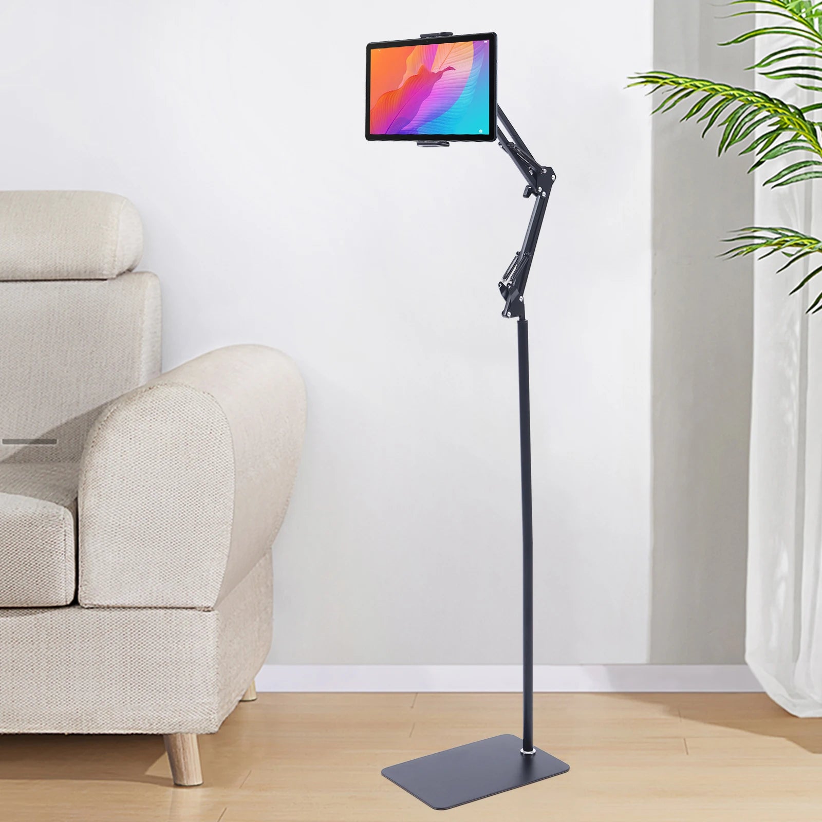 1.35M Tablet Floor Stand 360° Rotating Tablet Mobile Phone Holder for Home Gym Live