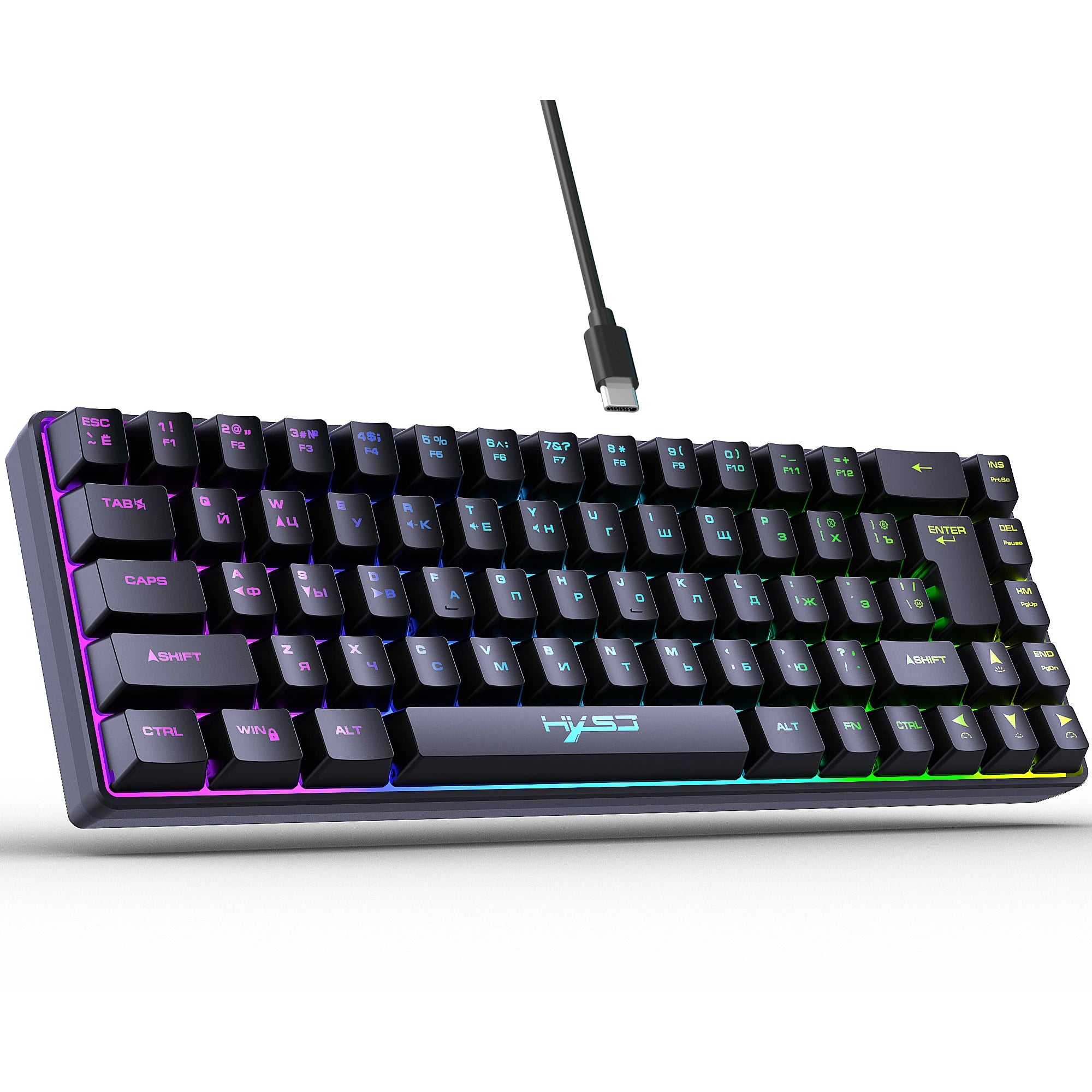 HXSJ V200 60% Russian gaming Keyboard ergonomic 68-Key RGB Backlit Wired office membrane Keyboard for Desktop PC