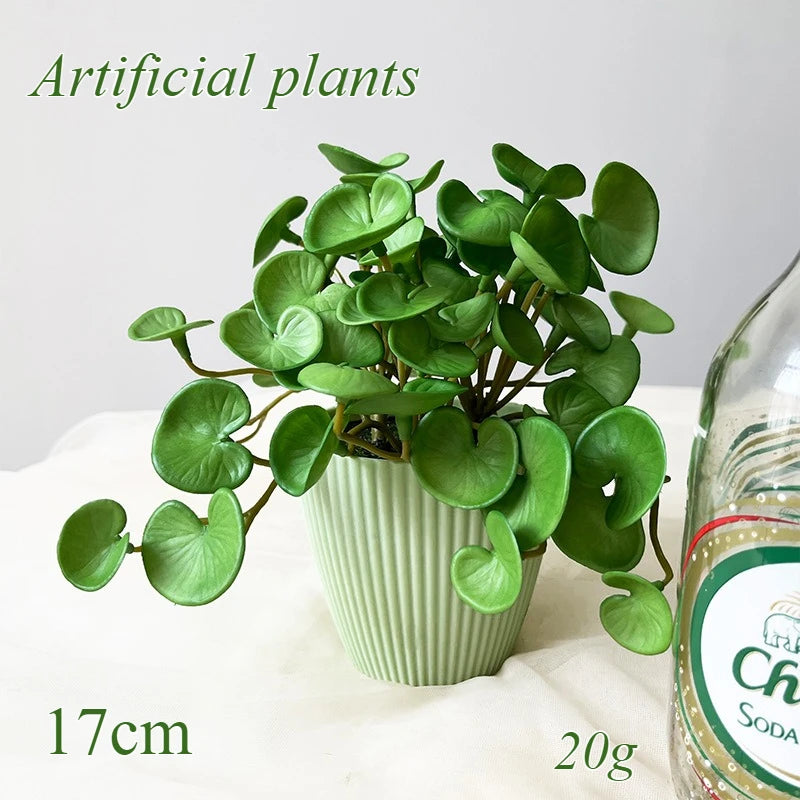 17CM Artificial Plant Mini Bouquets Copper Coin Grass Soft Rubber False Green Plants Wall Hung for Home Office Garden