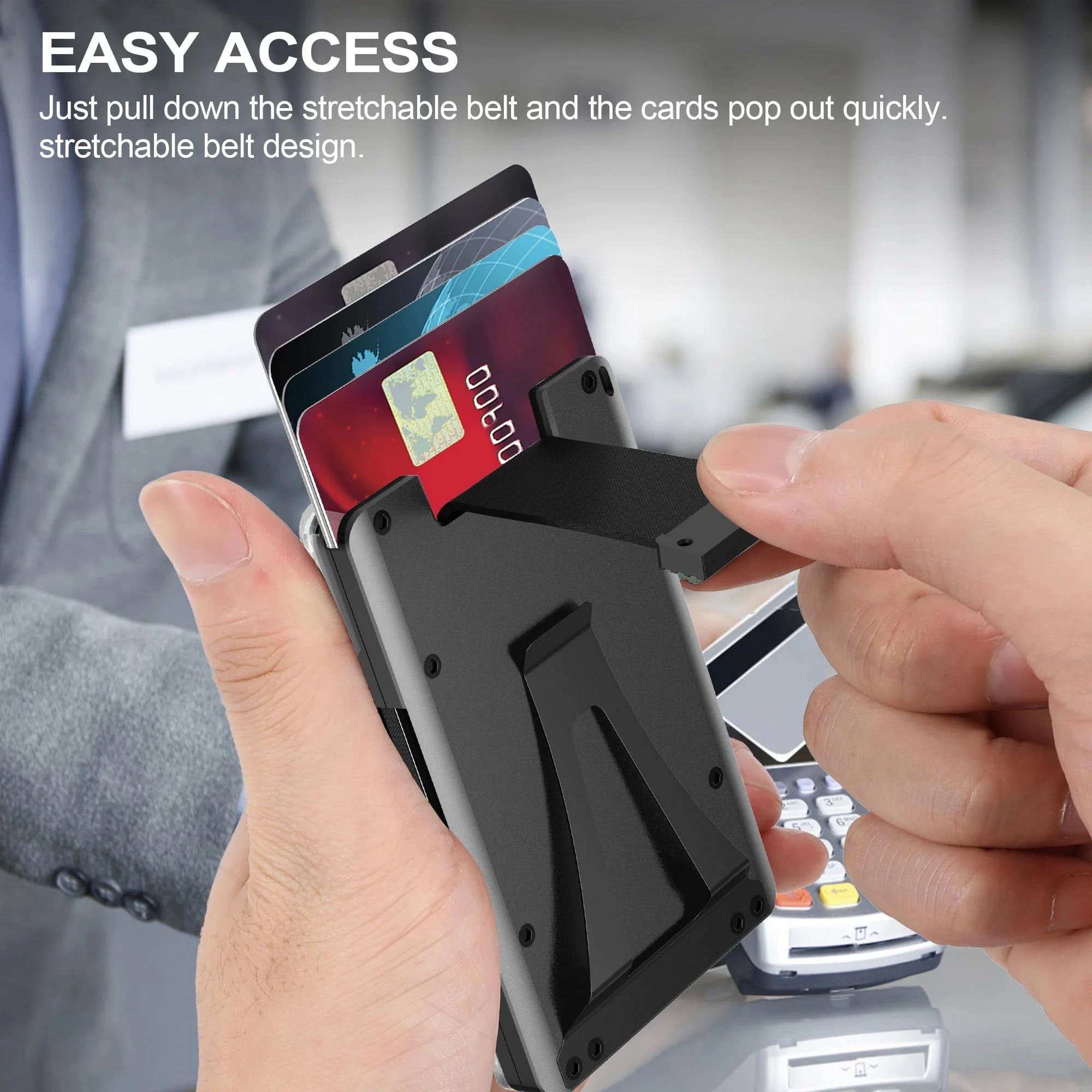 Wallet For Men Card Holder - Aluminum Slim Stretchable Belt Draw-Out Metal Wallet Holds up 15 Cards with Cash