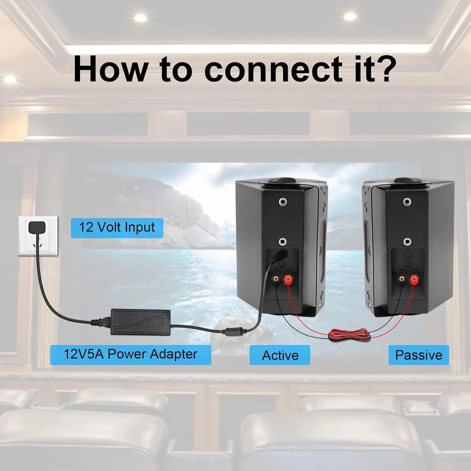 Herdio 5.25’’ 2PCS Indoor Outdoor Bluetooth Speakers Patio Waterproof Wired Wall Mount System 300 Watts Black