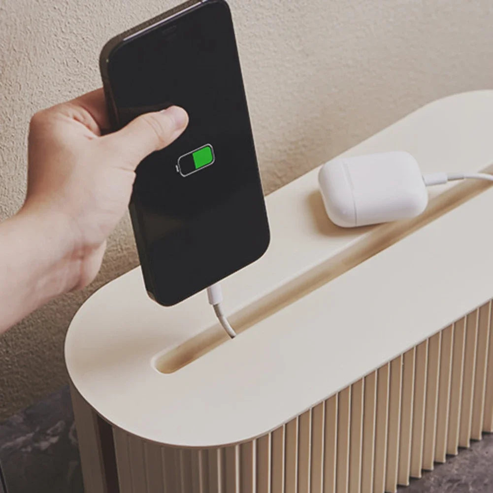 Large Cable Tidy Box Beige Cord Organizer with Lid Stackable Plastic Desk Cable Management for Home Office