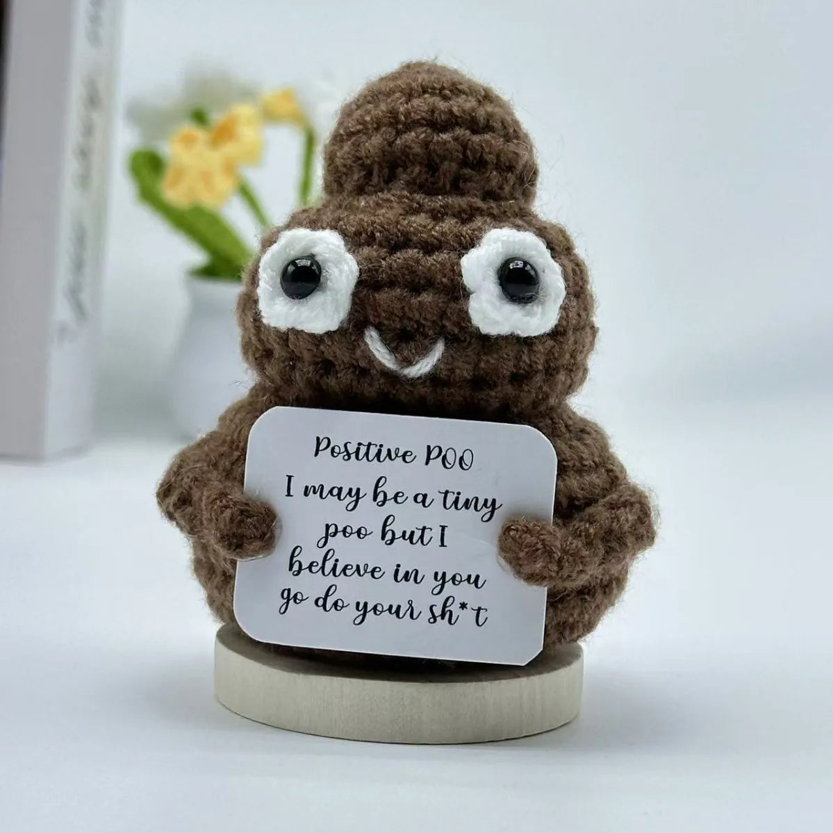 Cute Positive Cat Emotional Support Crochet Animal Funny Gift Desk Decor Christmas Gift - S10