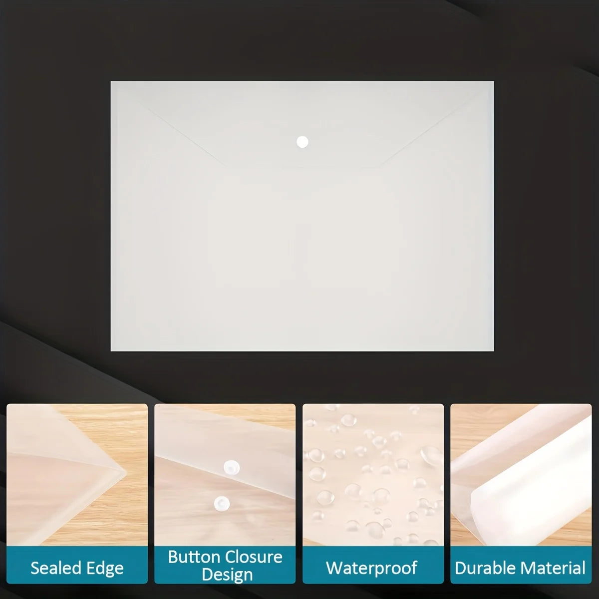 10 Pcs A3 Paper Storage Transparent File Bag Folders Button Bags Document Office - A3