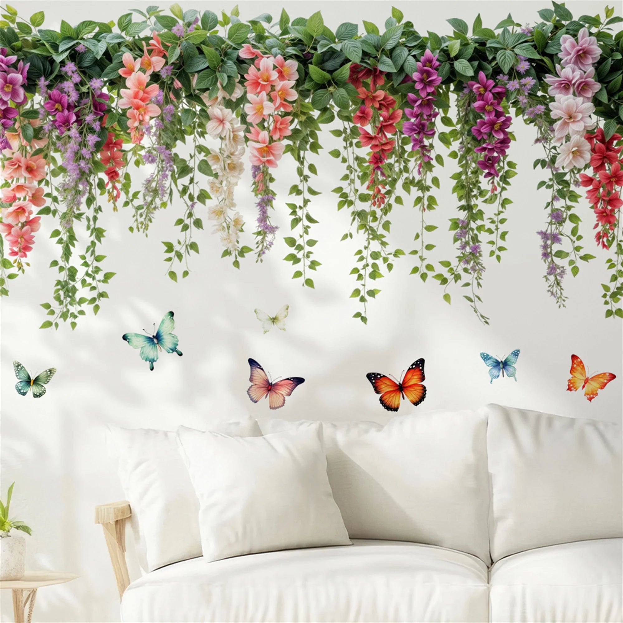 Green Leaves and Butterflies Wall Decals Nature Inspired Removable Wall Sticker for Living Room Bedroom Nursery Office