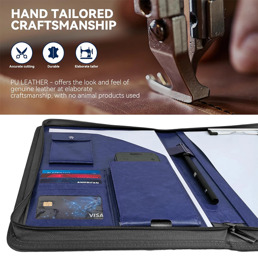 Zippered Padfolio Organizer Leather Planner Binder 10.2 Inch Portfolio Folder for Documents Letter Size Business Card