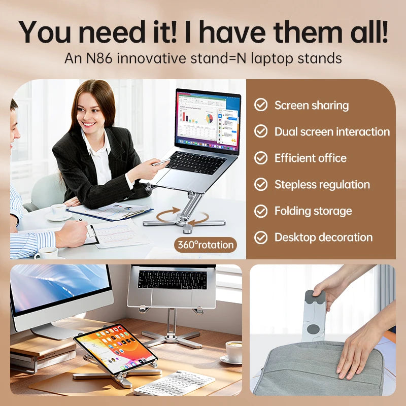 Foldable Laptop Stand 360°Rotation Notebook Table Aluminum Alloy Holder Portable Book Tablet Bracket with Heat