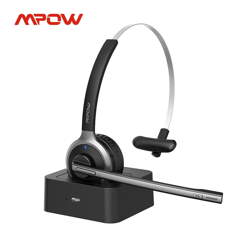 Mpow M5 Pro Bluetooth 5.0 Headphones with Mic Charging Base Wireless Headset for PC Laptop Call Center Office 18H