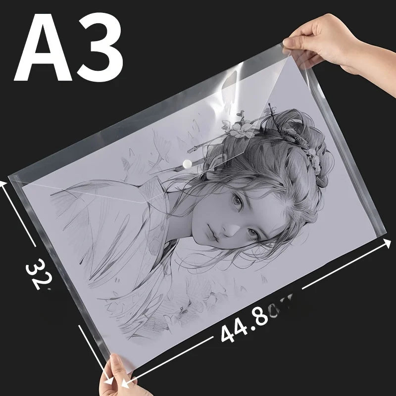 10 Pcs A3 Paper Storage Transparent File Bag Folders Button Bags Document Office - A3
