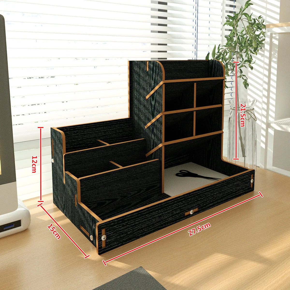 Student Desktop Wooden Pen Holder Mark Pen Oblique Plug-in Storage Rack Female Cosmetics Drawer Style Classified