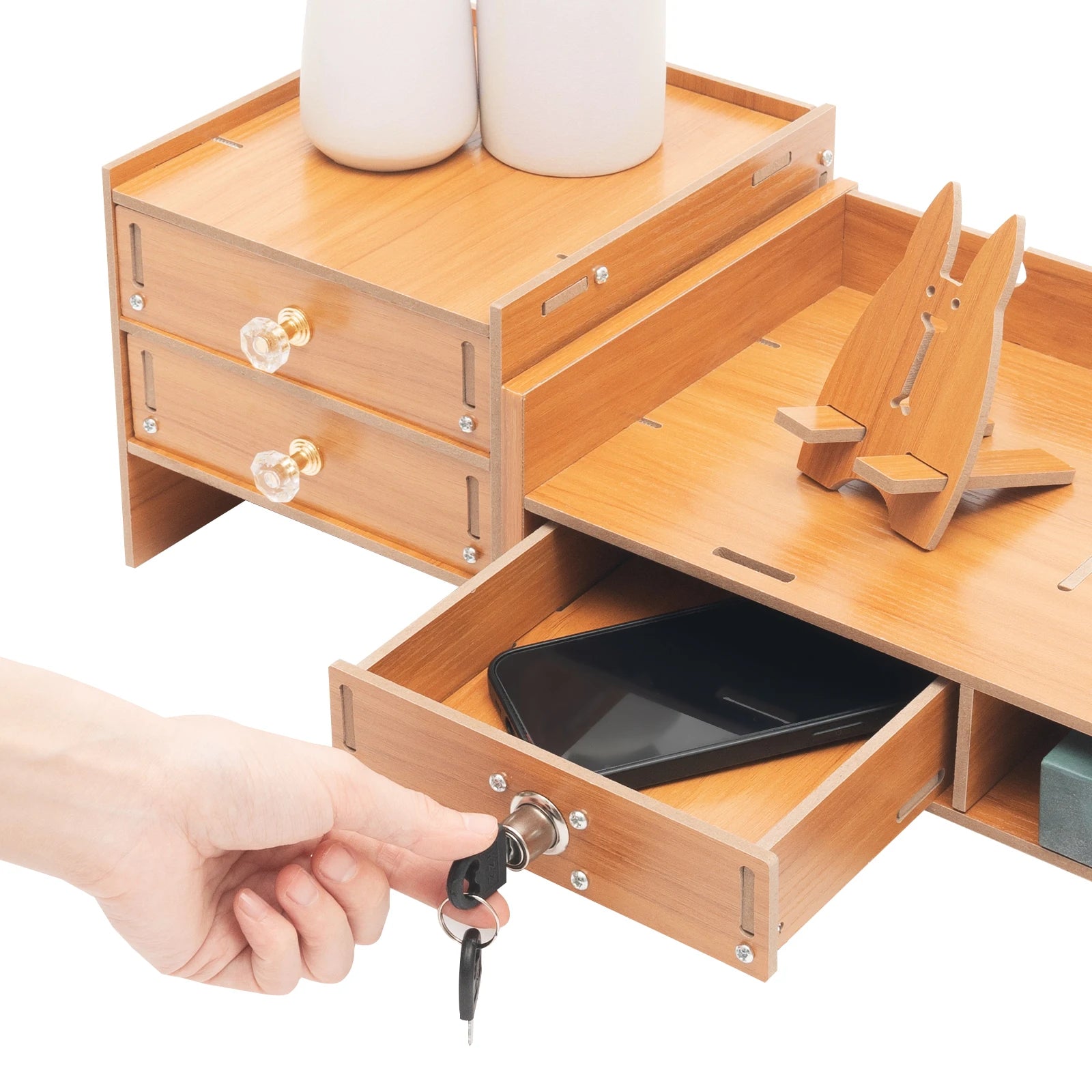 3 Drawers Computer Storage Rack Computer Monitor Stand Office Desktop Organizer Cabinet 2* Keys for Study Office Living