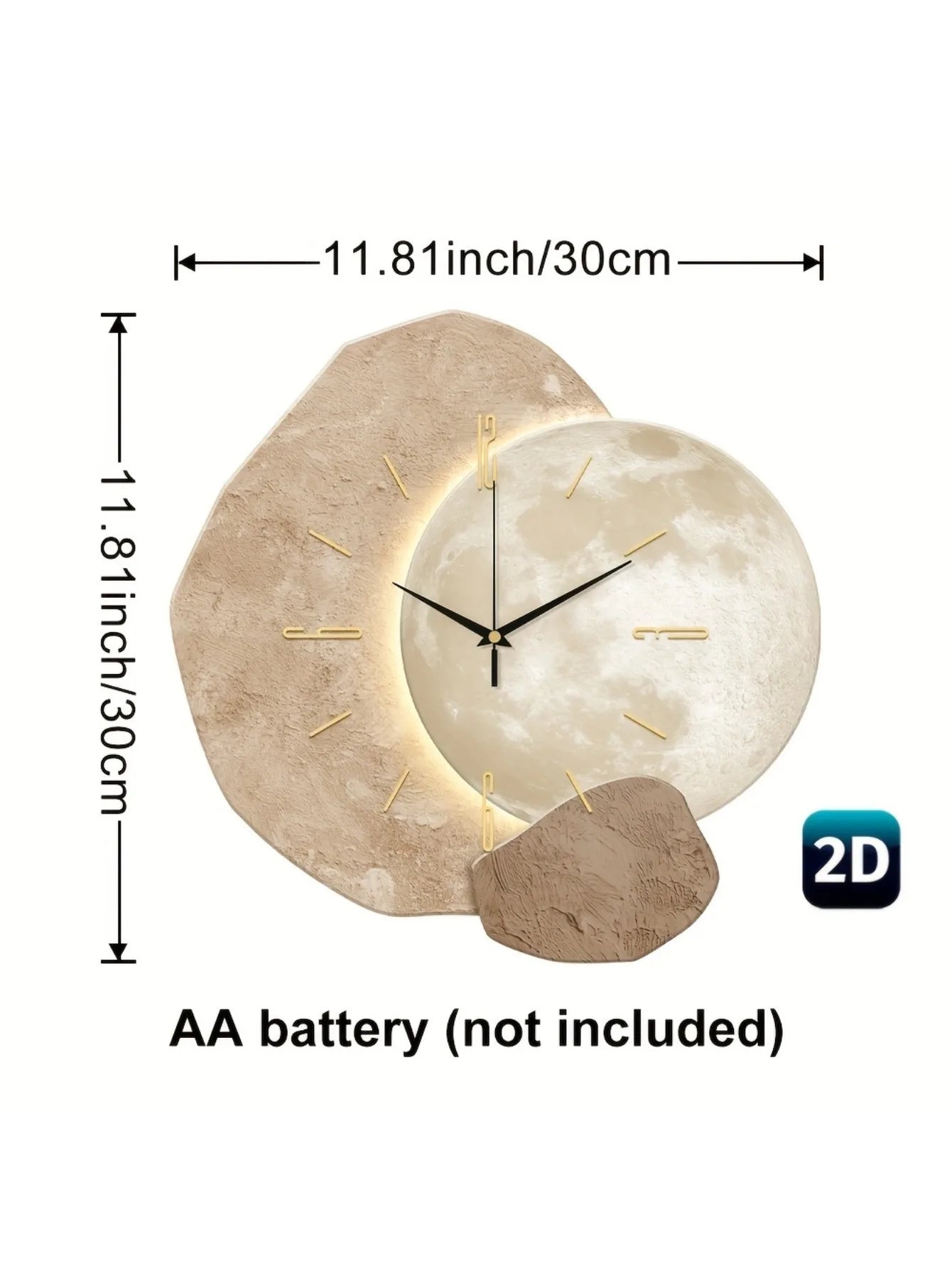 Modern Simple Silent Wall Clock Moon Phase Design - Quiet Quartz Movement Wooden Material Non-Drip Sound Perfect