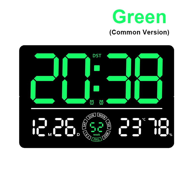 Large Digital Wall Clock 10 Brightness Adjustment Dual Alarm LED Clocks Week + Number of Weeks Alarm Clock with Timing
